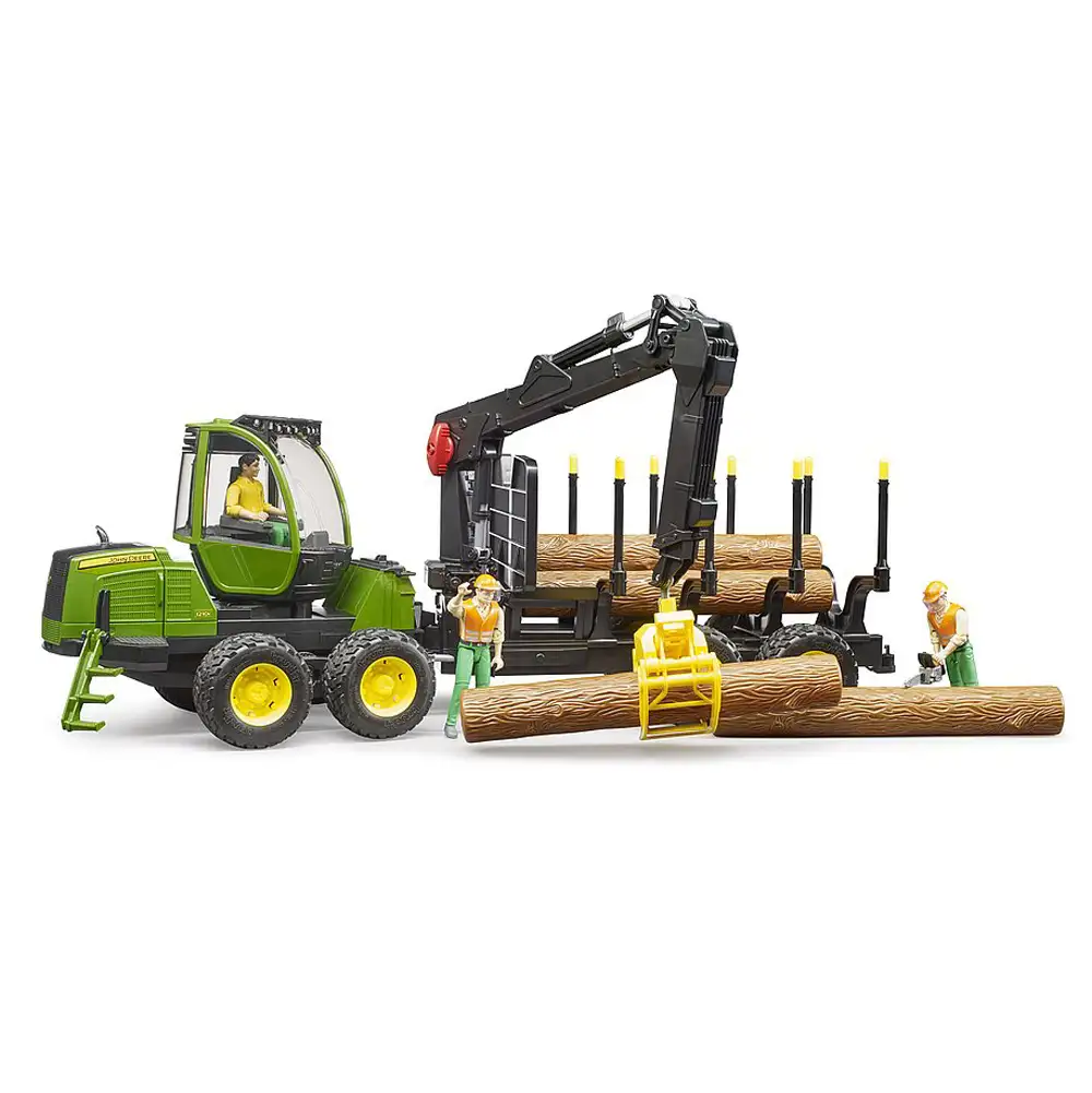 bruder - tractor forestier john deere 1210e cu graifer si 4 busteni