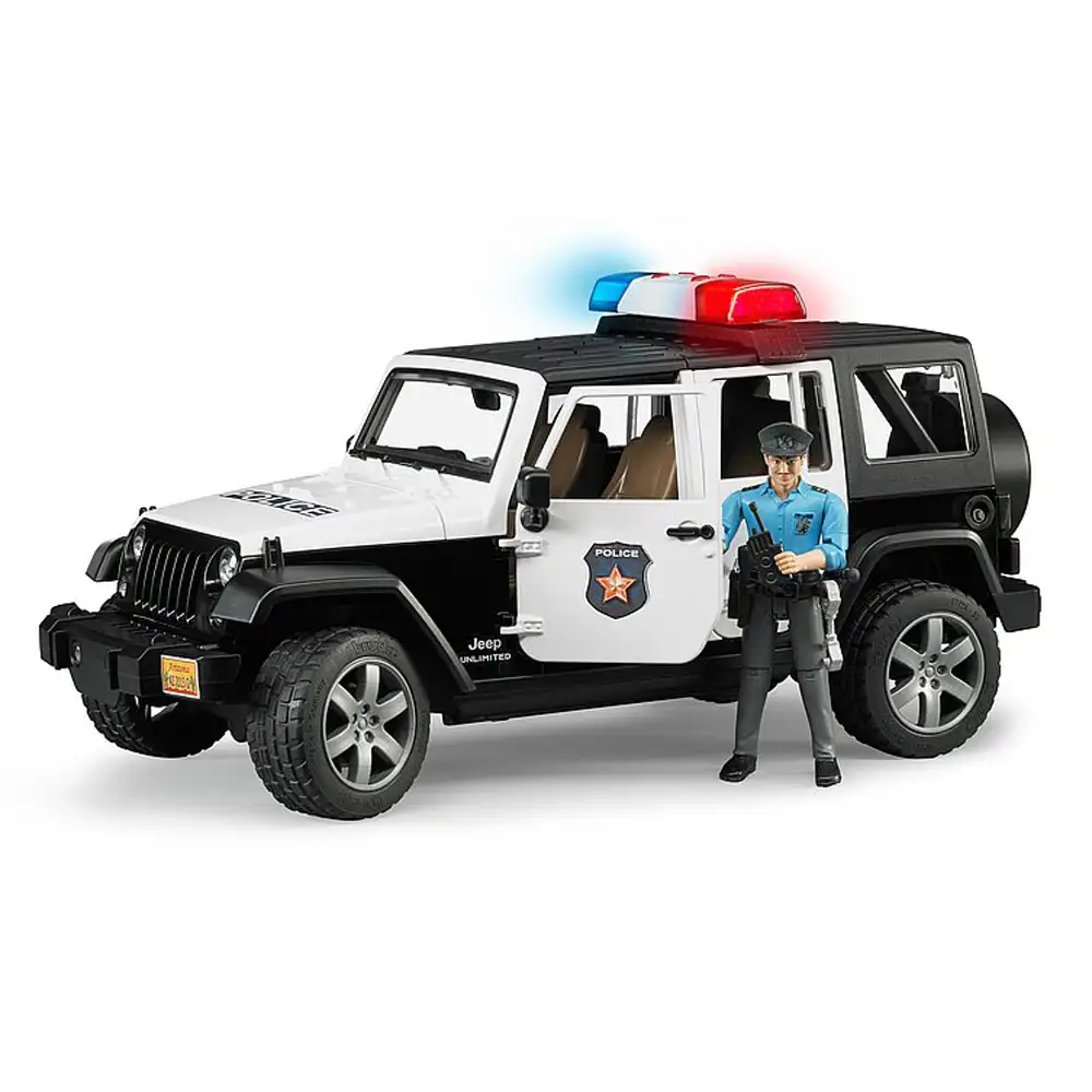 bruder - jeep wrangler unlimited rubicon de politie cu sirena si figurina