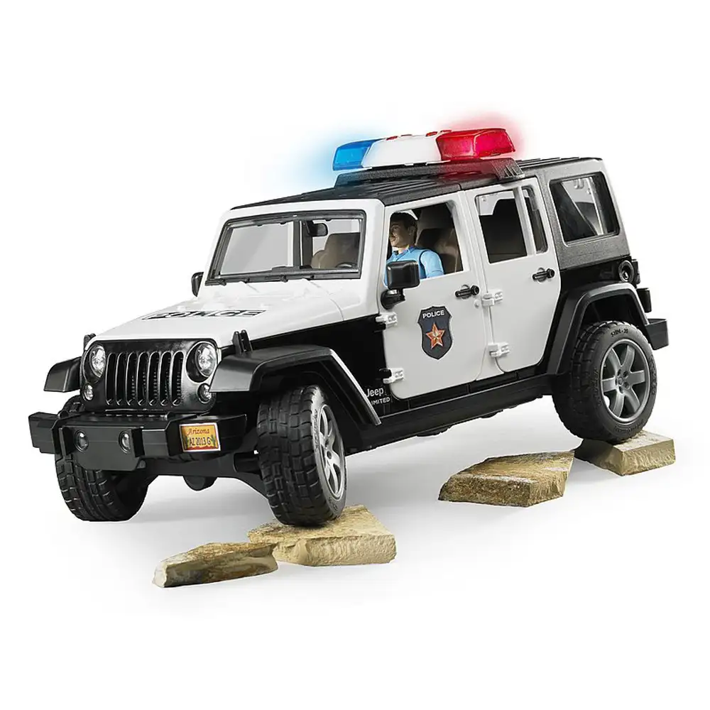 bruder - jeep wrangler unlimited rubicon de politie cu sirena si figurina