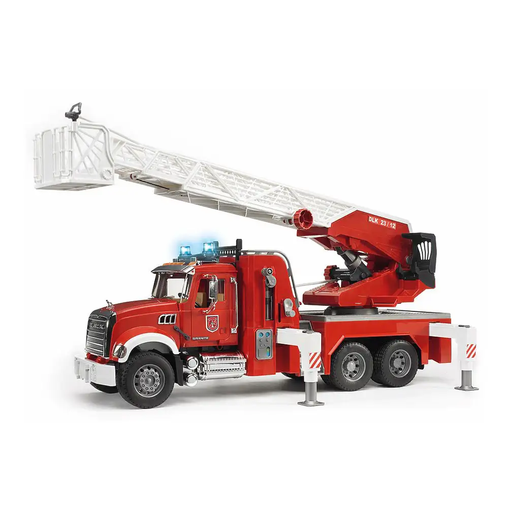 bruder - camion de pompieri mack granite cu scara, pompa de apa si sirena