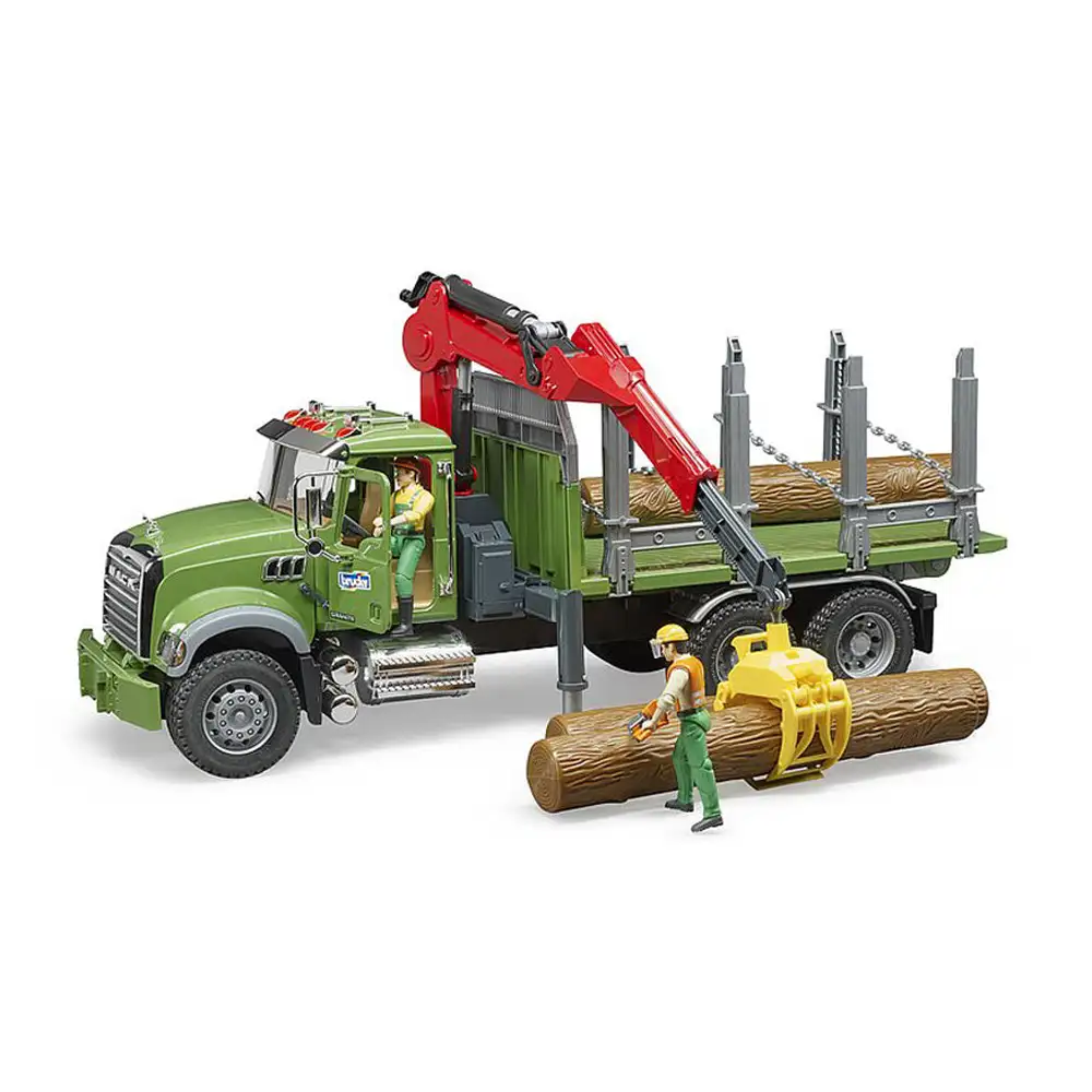 bruder - camion lemne mack granite cu macara de incarcare, graifer si 3 busteni