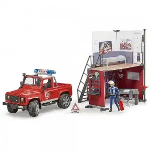 Bruder - Statie De Pompieri Cu Land Rover Defender Si Pompier
