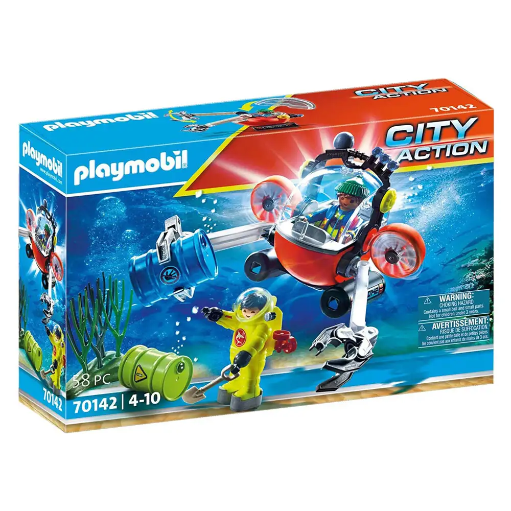 playmobil - expeditori subacvatici cu submarin cu clesti