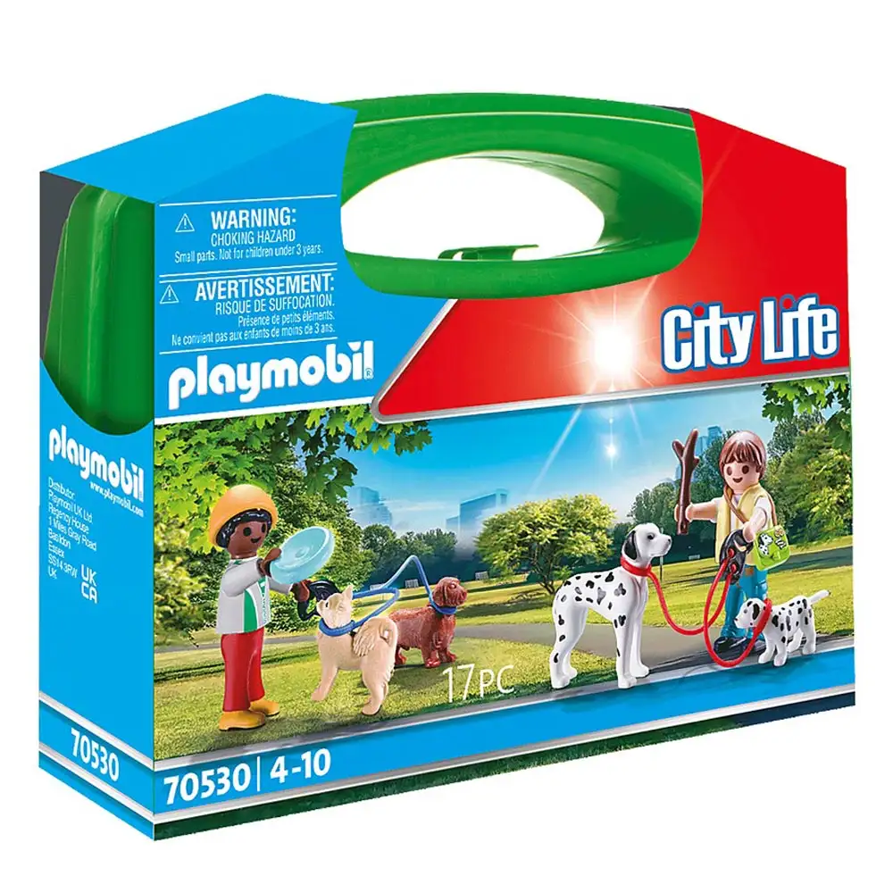 playmobil - set portabil copii cu catelusi