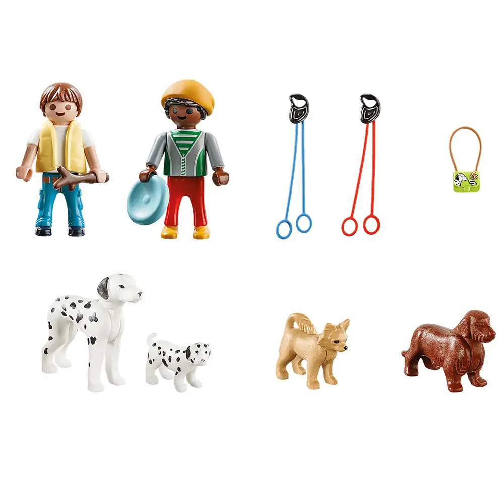 playmobil - set portabil copii cu catelusi