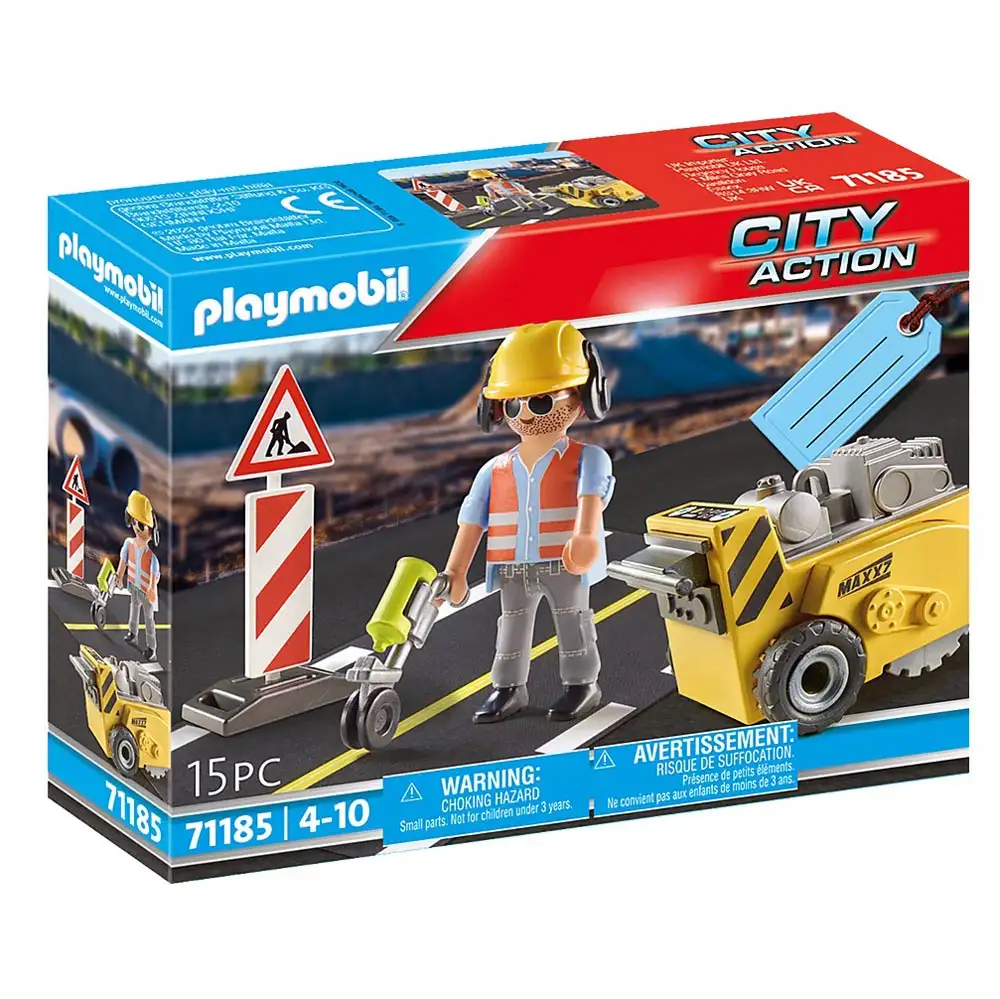 playmobil - set cadou dispozitiv de taiere asfalt