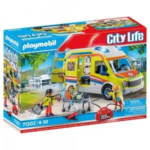 PLAYMOBIL - AMBULANTA GALBENA CU LUMINI SI SUNETE