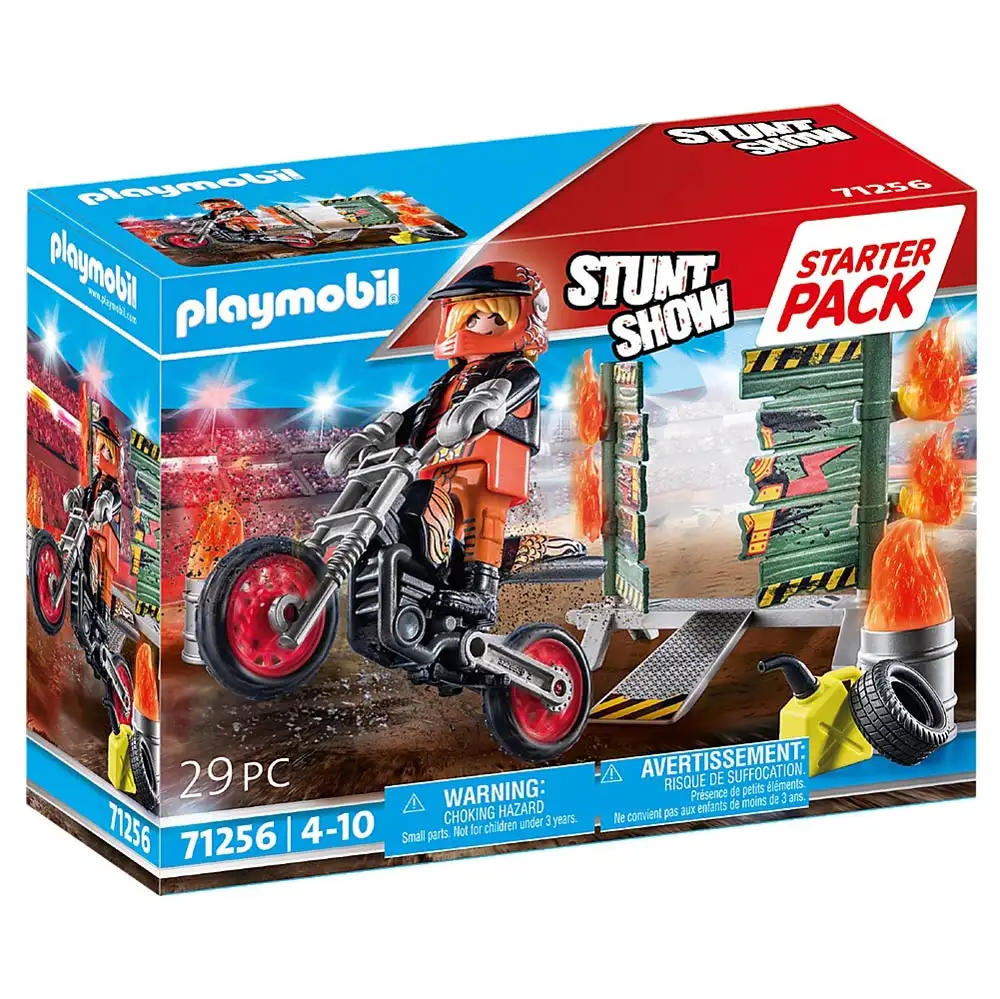 playmobil - set motociclist stuntshow si perete de foc