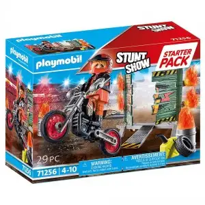 Playmobil - Set Motociclist Stuntshow Si Perete De Foc