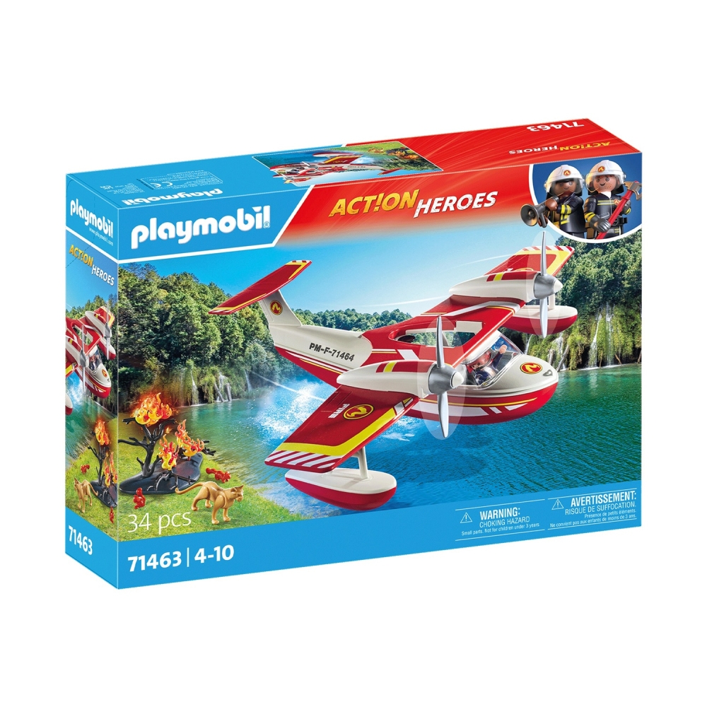 playmobil act!on heroes - avion antiincendiu, cu functie de stingere