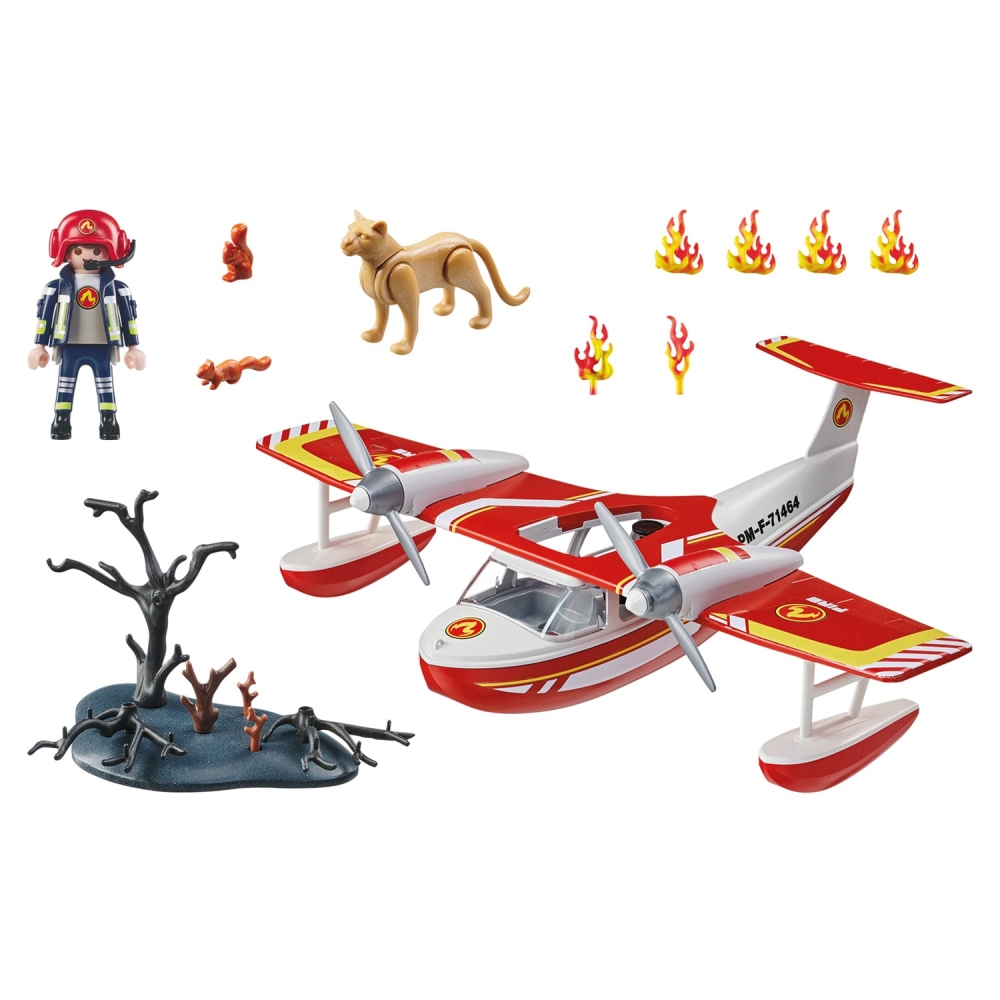 playmobil act!on heroes - avion antiincendiu, cu functie de stingere