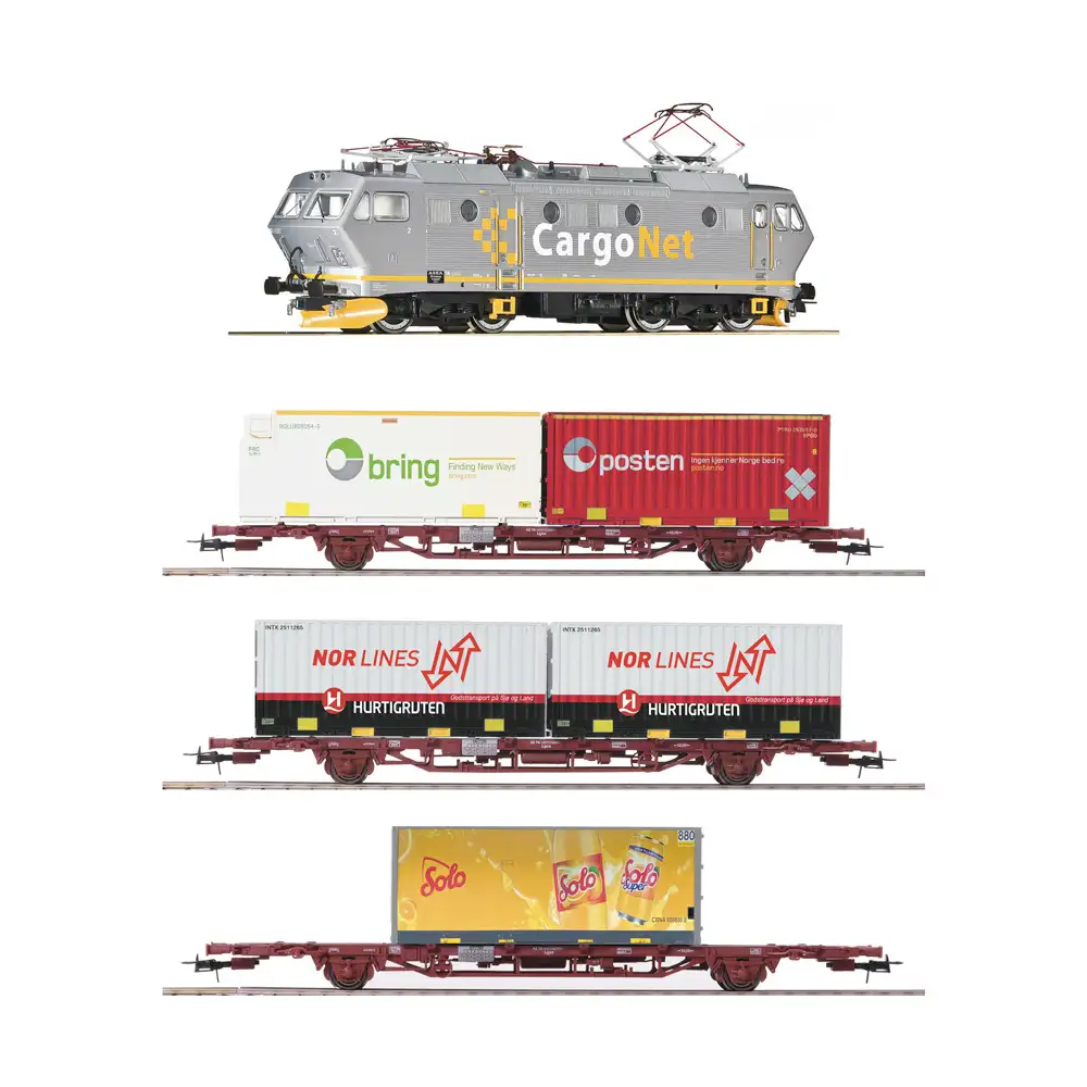 locomotiva electrica el 16 si vagon de marfa, cargonet, set 4 piese