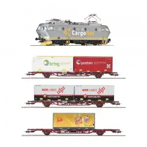 LOCOMOTIVA ELECTRICA EL 16 SI VAGON DE MARFA, CARGONET, SET DE 4 PIESE