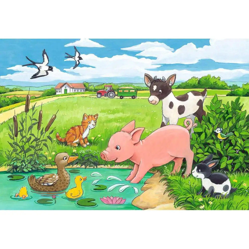 puzzle pui de animale la ferma, 2x12 piese