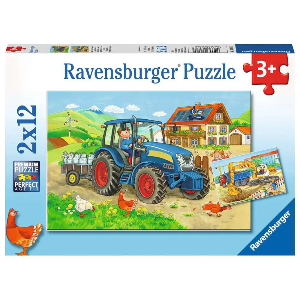 puzzle santier constructii si ferma, 2x12 piese