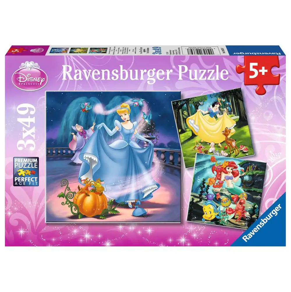 puzzle alba ca zapada, cenusareasa si ariel, 3x49 piese