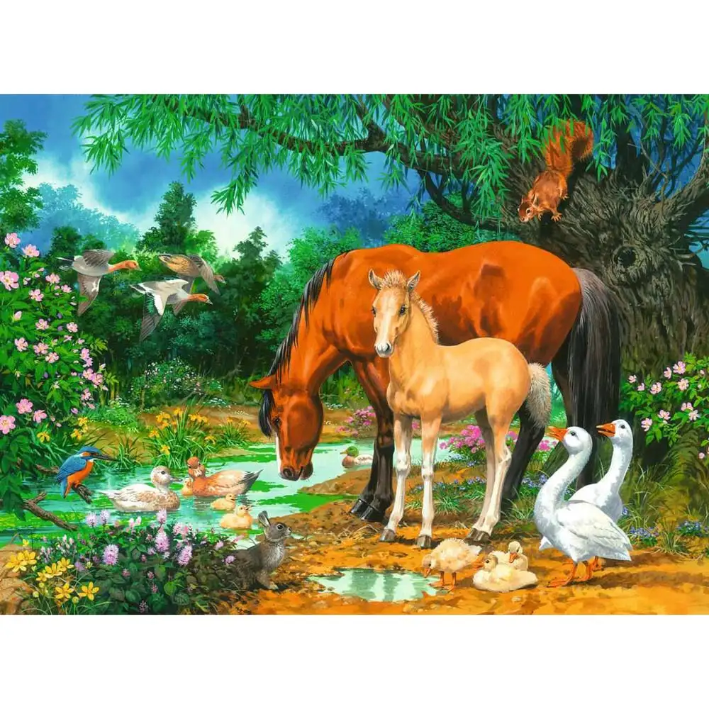 puzzle animale la iaz, 100 piese