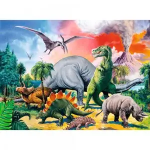 PUZZLE PRINTRE DINOZAURI, 100 PIESE