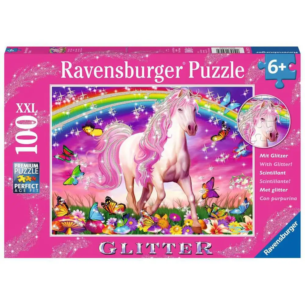 puzzle unicorn si curcubeu, 100 piese