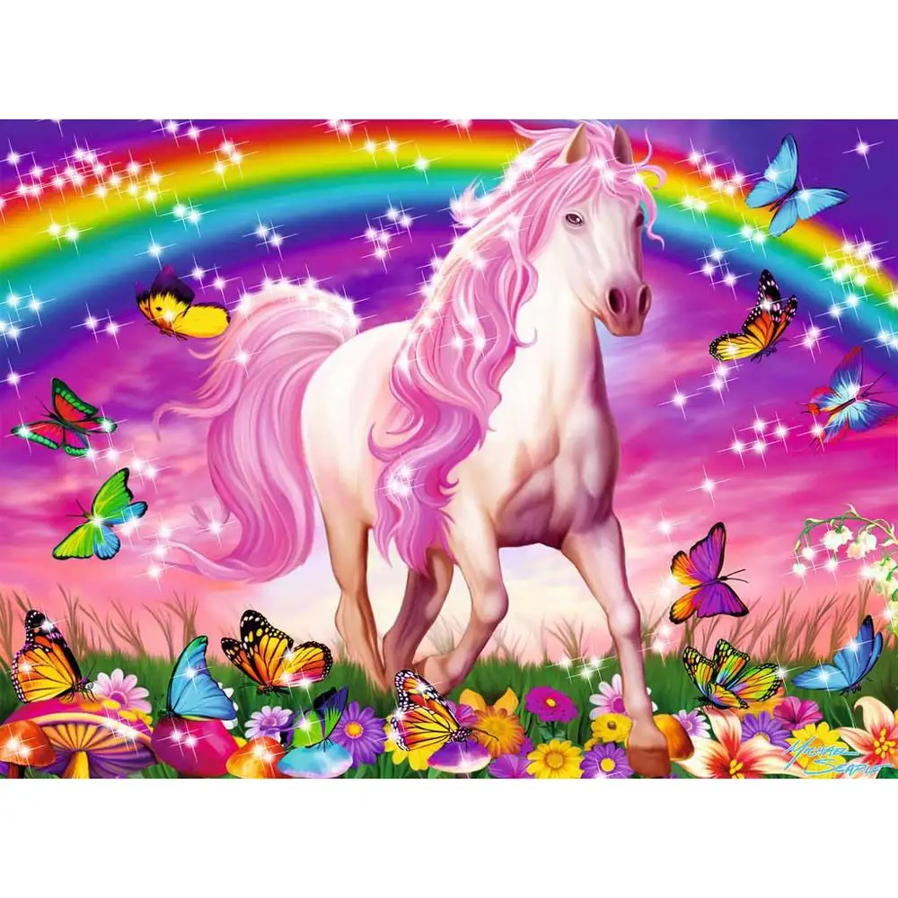 puzzle unicorn si curcubeu, 100 piese