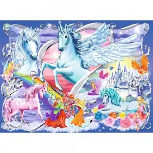 PUZZLE UNICORNI CU SCLIPICI, 100 PIESE